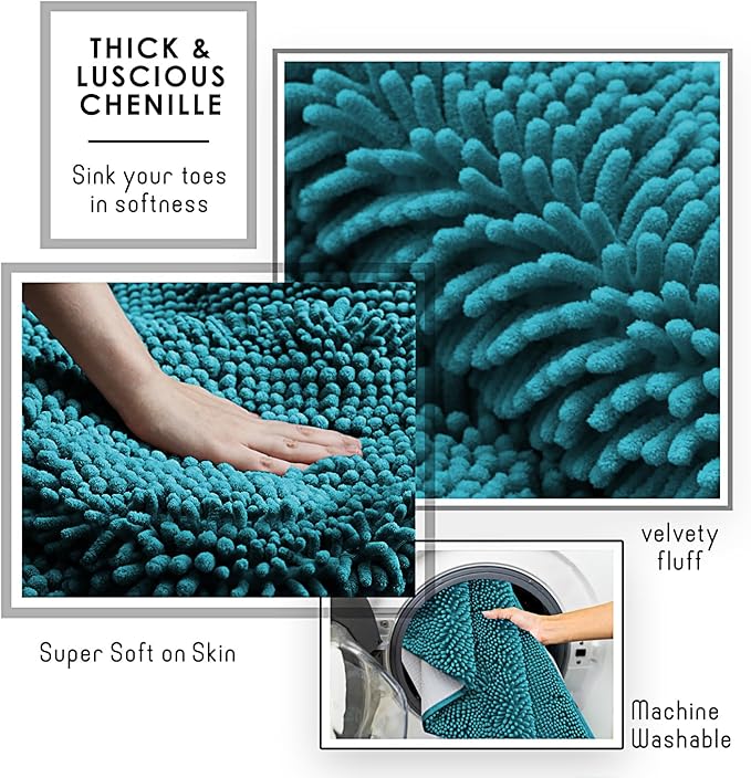 Clara Clark Teal Shower Curtain Set with Rugs - Bathroom Sets with Shower Curtain and Rugs, Fabric Shower Curtains and 2 Bath Mats, Modern Bathroom Shower and Curtain Sets for Tub Or Stall
