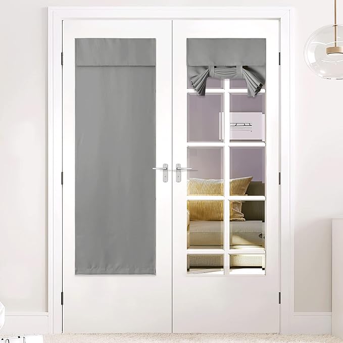 NICETOWN Tricia Blackout Curtain for French Door, Thermal Insulated Room Darkening Curtain Panel, Noise Reducing Single Door Shade, 26 x 72 Inches, 1 Panel, Silver Grey