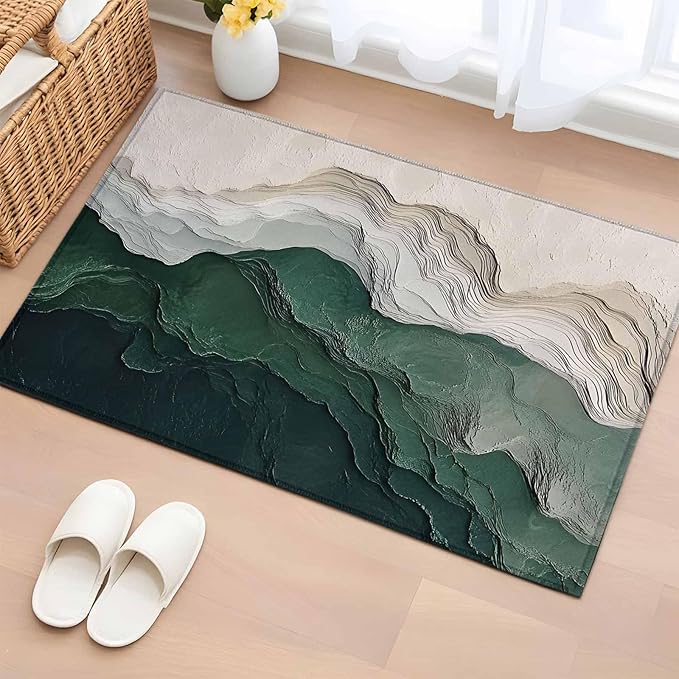 Area Rug 2x3ft, Rustic Green Gray White Mountain Range Washable Rugs for Living Room Bedroom, Abstract Art Soft Non-Slip Area Rugs Rectangle Floor Carpet for Dining Room