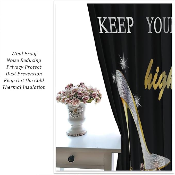 High Heels Curtain,Luxury Silver Glitter Black Stars Girl Women Cloth Farbic Window Treatment Curtains Bedroom Cafe Dining Room Office Living Room Kitchen Drapes Decor, 42x45 in