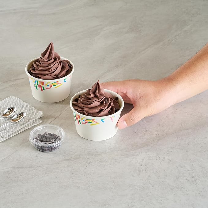 Restaurantware Ice Cream Cups 50 Pack of 8 oz Leak-Resistant Disposable Dessert Bowl Frozen Yogurt Cup Round Paper Container For Cold And Hot Desserts