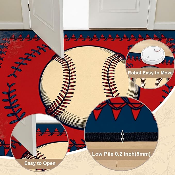 10x14 Area Rugs for Bedroom Boho Washable Man Cave Rug for Living Room Vintage Baseball Stitched Laces Red Sports Soft Rubber Backed Non-Slip Large Carpets for Boys
