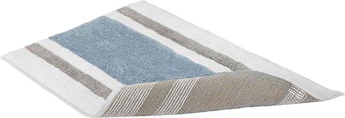 Izod - Bath Mat, Cotton Bath Rug with Non-Skid Latex Backing, Striped Bathroom Decor, Dorm Room Essentials (Clubhouse Blue, 20" x 32")