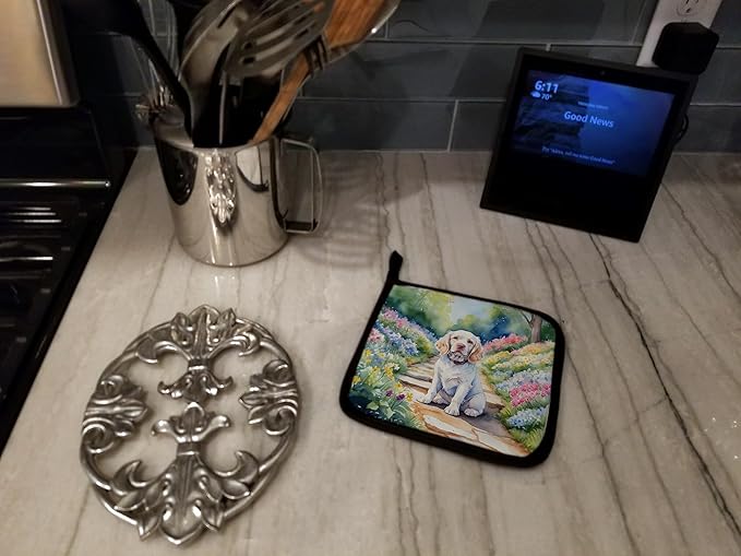 Caroline's Treasures Clumber Spaniel Spring Path Pair of Pot Holders Kitchen Heat Resistant Pot Holders Sets Oven Hot Pads for Cooking Baking BBQ, 7 1/2 x 7 1/2
