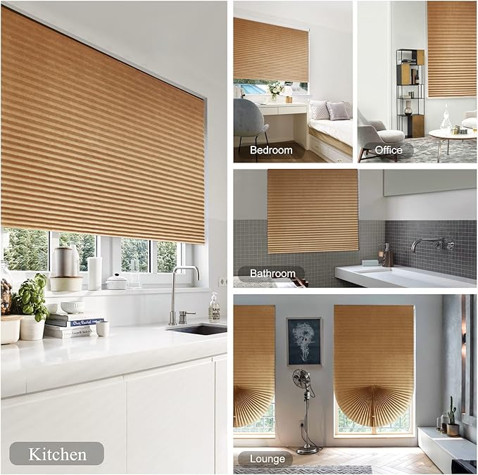 MALOKI Pleated Window Blinds,Temporary Blinds Cordless No Drill Paper Shades for Window Door Stick on No Screw Room Darkening Shades for Bedroom Bathroom Kitchen