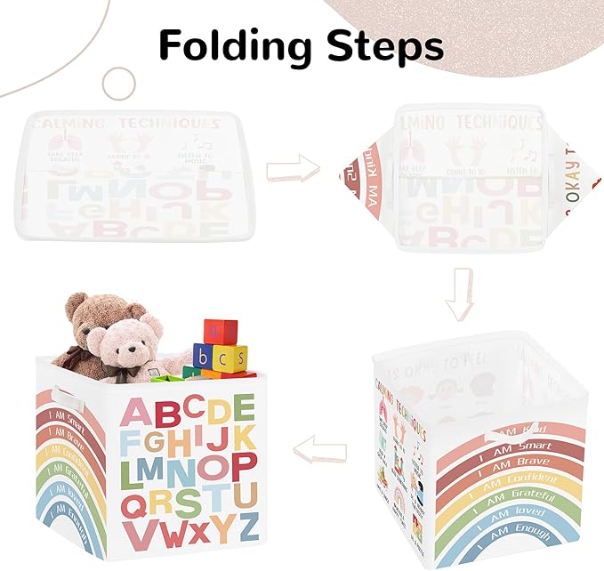 Clastyle Learning Education Kid Storage Basket Set Rainbow Inspiration Words Foldable Closet Clothes Organizer Nursery Toddler Toy Bin BoyGirl Book Shelf Basket