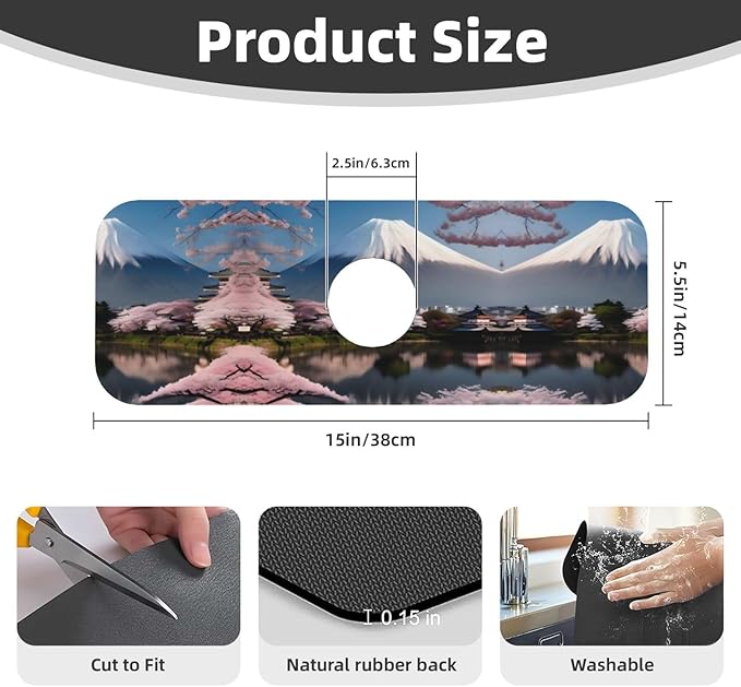 Mt. Fuji in Early Spring Printed Faucet Absorbent mat, Suitable for bathrooms, Kitchens, and Other Sink Areas.