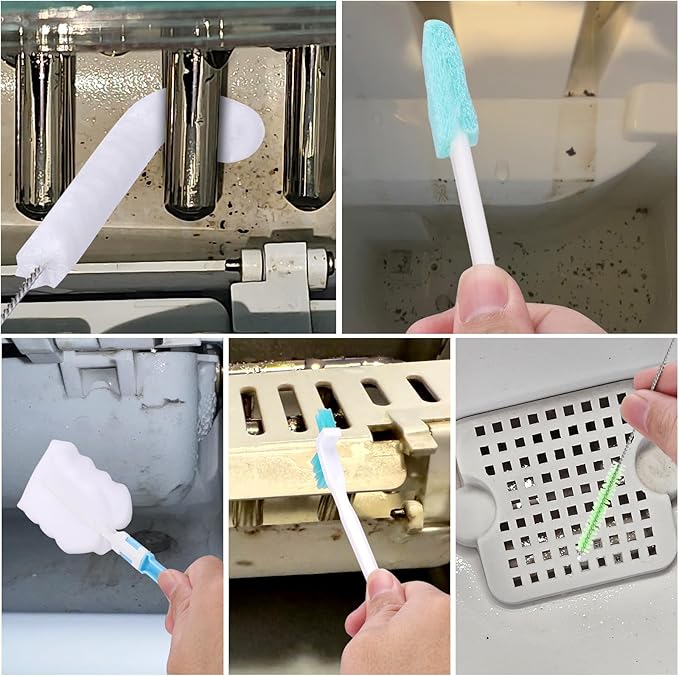 Palksky Ice Machine Cleaner Brush Sets, 10PCS Ice Maker Cleaning Tools - 9Pcs Nylon Bristles with 1Pcs Cleaning Sponge