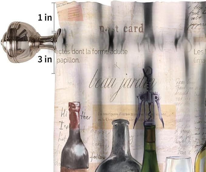 Vintage Red Wine Valance, French Country Wine and Grapes Rustic Farmhouse Short Window Treatment for Kitchen Dining Room Bedroom Home Bar, 54x18Inch