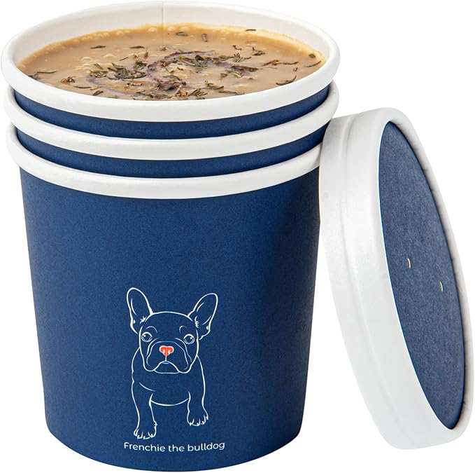 Restaurantware Bio Tek 12 Ounce Soup Containers 200 Durable Soup Bowls - Disposable Sustainable Frenchie Design Paper Soup Cups Round For Hot Or Cold Foods