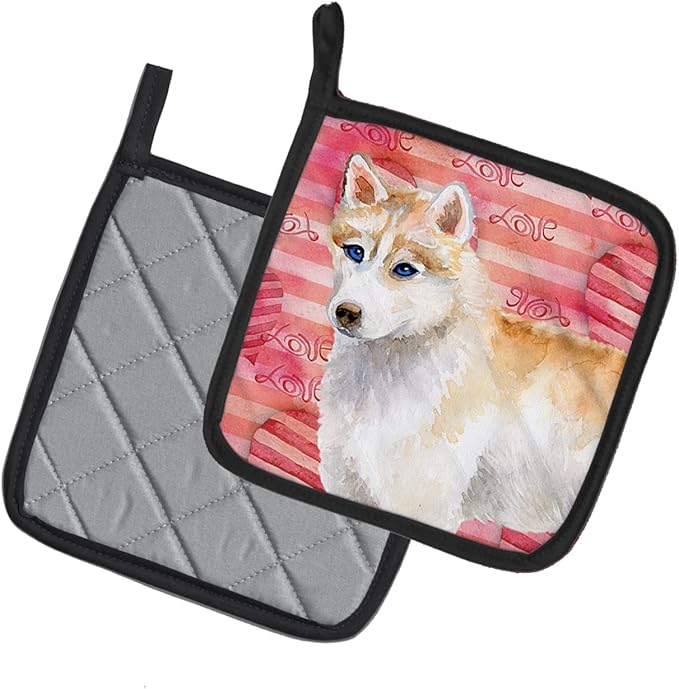 Caroline's Treasures BB9742PTHD Siberian Husky Love Pair of Pot Holders, Red Kitchen Heat Resistant Pot Holders Sets Oven Hot Pads for Cooking Baking BBQ, 7 1/2 x 7 1/2