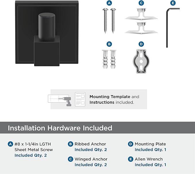 Amerock BH36070MB | Matte Black Single Robe Hook | 1-7/8 in. (48 mm) Length Towel Holder | Appoint | Towel Hook for Bathroom | Bathroom Hardware | Bath Accessories