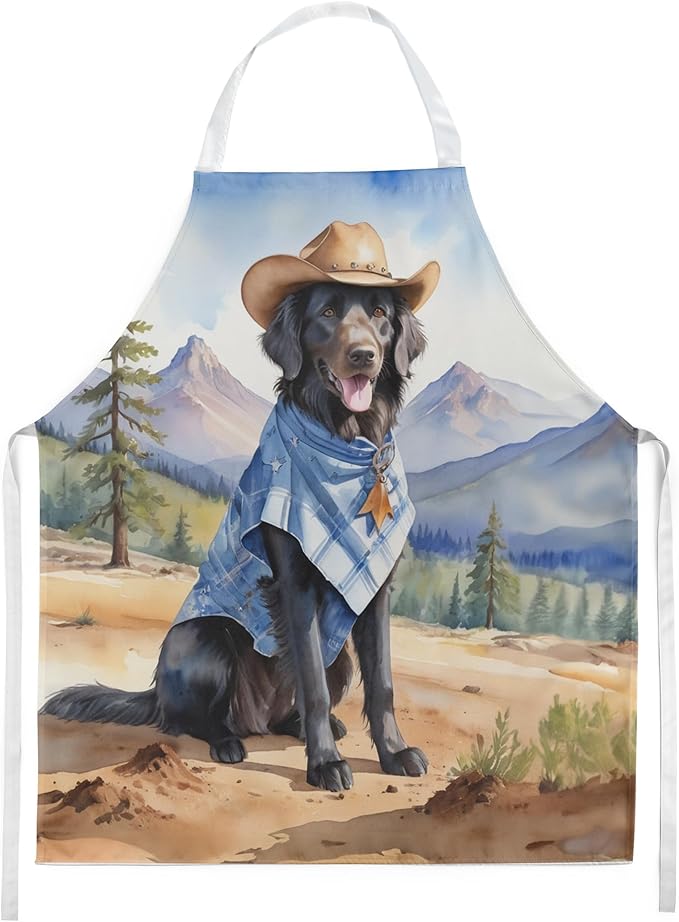 Caroline's Treasures Flat-Coated Retriever Cowboy Welcome Apron Cooking Kitchen Server Baking Crafts Gardening for Adult Women Men, Unisex, Large, Multicolor