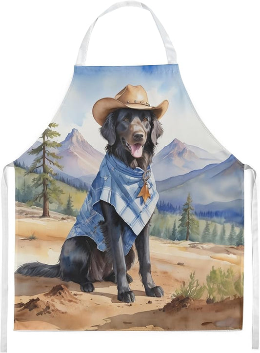 Caroline's Treasures Flat-Coated Retriever Cowboy Welcome Apron Cooking Kitchen Server Baking Crafts Gardening for Adult Women Men, Unisex, Large, Multicolor
