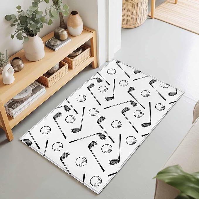Area Rug 2x3ft, Golf Club Ball Seamless Pattern Washable Rugs for Living Room Bedroom, Modern Minimalist Art Soft Non-Slip Area Rugs Rectangle Floor Carpet for Dining Room