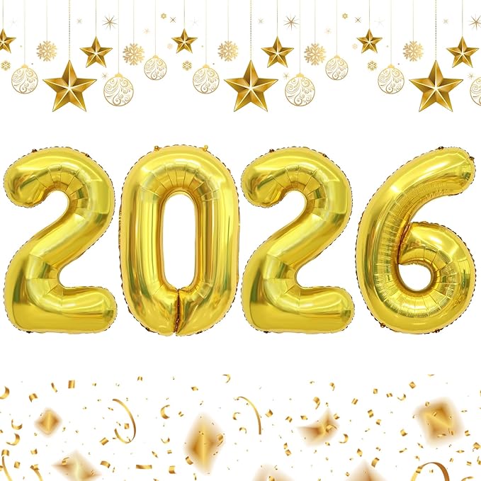 2026 Balloons, 2026 Number Balloons, 2026 Gold Balloon, Foil Graduation Balloon for 2026 Graduation Decorations Class of 2026 New Year Anniversary Birthday Home Office Party Supplies Decor, 16 Inch