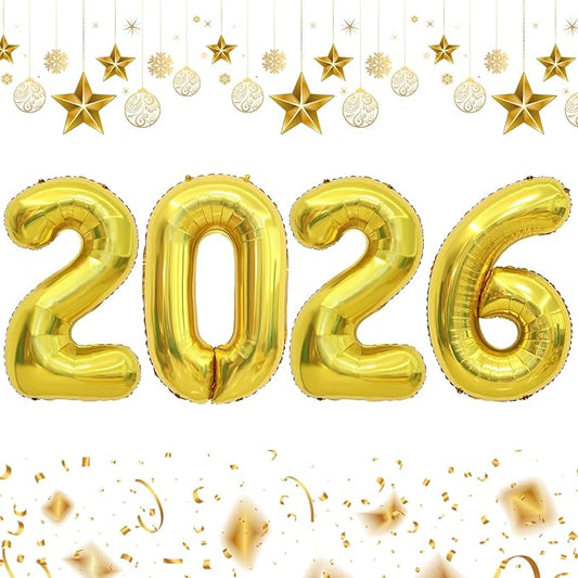 2026 Balloons, 2026 Number Balloons, 2026 Gold Balloon, Foil Graduation Balloon for 2026 Graduation Decorations Class of 2026 New Year Anniversary Birthday Home Office Party Supplies Decor, 16 Inch