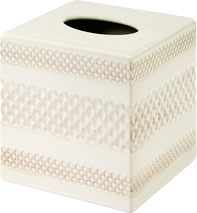 Nicole Miller – Tissue Box Cover, Glossy Embossed Trellis Ceramic with Reactive Glaze, Classic Home Decor – Perfect for Bathrooms, Bedrooms, Kitchens or Offices (Lyra)