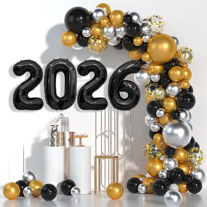 2026 Balloons, 40 inch 2026 Black Number Balloons, 2026 Happy New Years Decorations, Large Foil Balloons Number for New Years Eve Party Supplies 2026, Class of 2026 Graduation Decorations