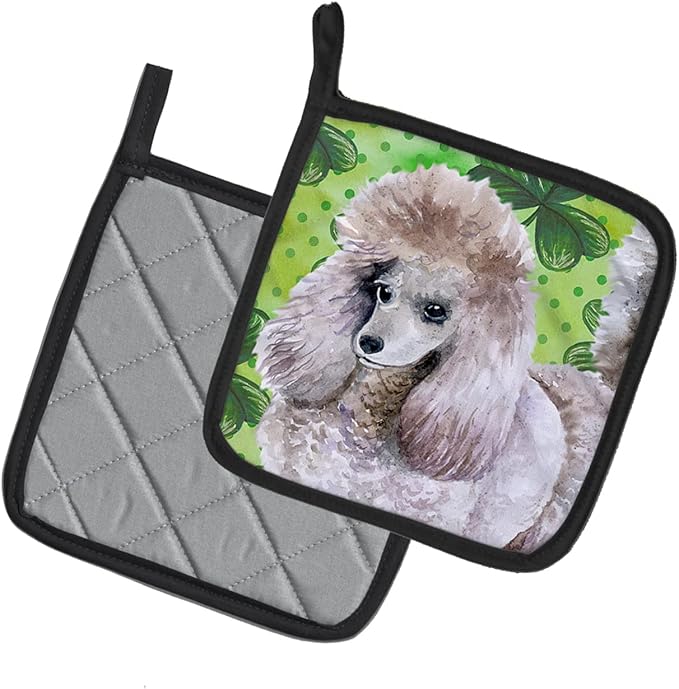 Caroline's Treasures BB9839PTHD Poodle St Patrick's Pair of Pot Holders, Green Kitchen Heat Resistant Pot Holders Sets Oven Hot Pads for Cooking Baking BBQ, 7 1/2 x 7 1/2