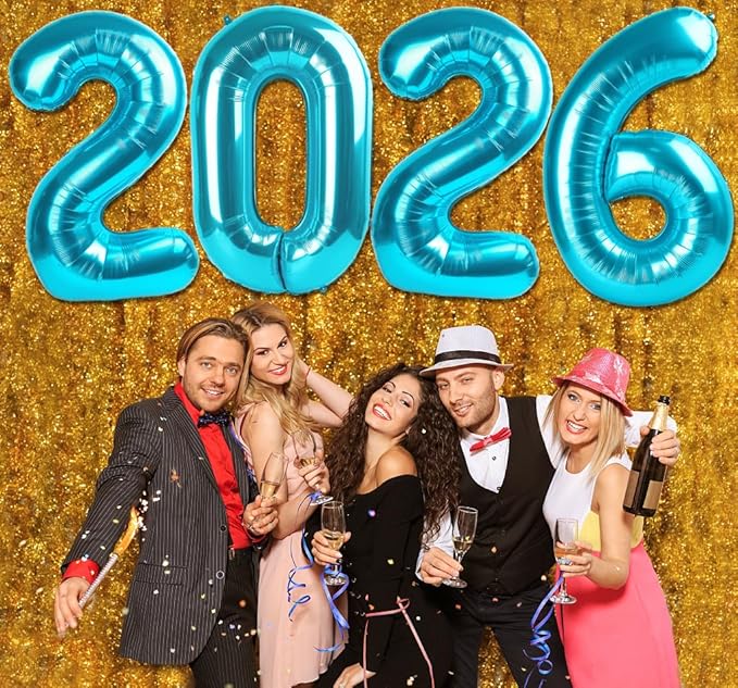 2026 Balloon Numbers - 40 Inch Light Blue New Years Eve Party Supplies 2026, Nye Decor Party Decorations Happy New Year, New Years Eve Foil Party Balloons, Graduation Party Decorations