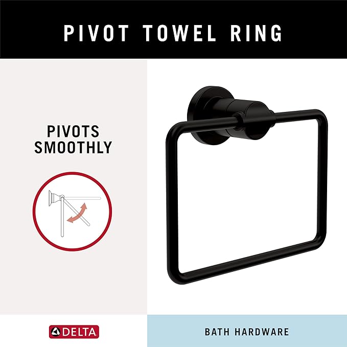Delta Nicoli (1-Pack) Hand Towel Holder Matte Black Towel Racks for Bathroom Wall Square Towel Ring Holder for Bath Towel Hanger for Kitchen, Bathroom Accessories NIC46-MB