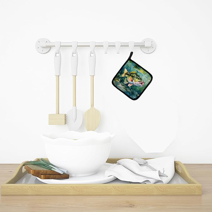Caroline's Treasures Largemouth Bass Pair of Pot Holders Kitchen Heat Resistant Pot Holders Sets Oven Hot Pads for Cooking Baking BBQ, 7 1/2 x 7 1/2