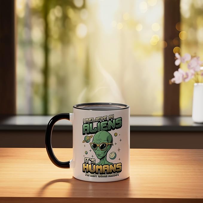 Alien Believer UFO Extraterrestrial Space Lover Ceramic Mug, Black/White