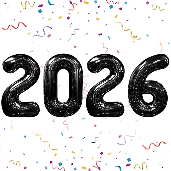 16 Inch 2026 Balloons Black, Number Balloons 16 Inch, New Years Balloons for 2026 New Years Graduation Decorations Home Office Decoration