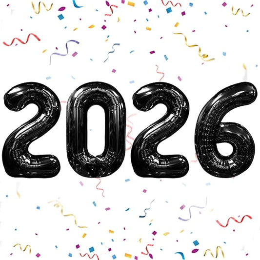 40 Inch 2026 Balloons Black, Number Balloons 40 Inch, New Years Balloons for 2026 New Years Graduation Decorations Home Office Decoration