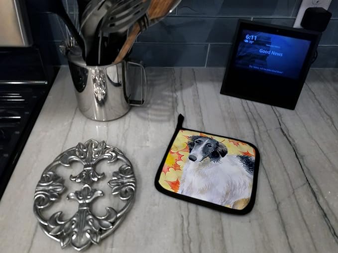 Caroline's Treasures BB9933PTHD Borzoi Fall Pair of Pot Holders, Yellow Kitchen Heat Resistant Pot Holders Sets Oven Hot Pads for Cooking Baking BBQ, 7 1/2 x 7 1/2