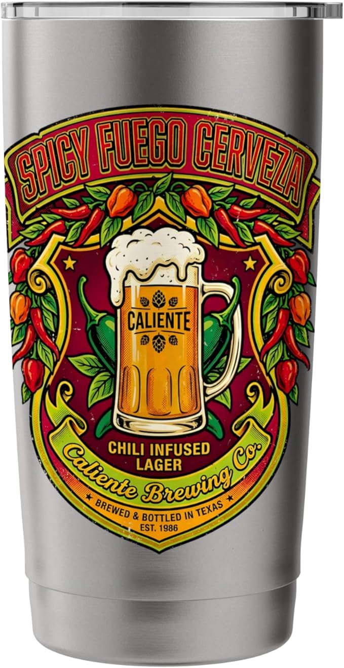 Spicy Fuego Cerveza Chili Texas Drinking Vintage Beer Label Stainless Steel Insulated Tumbler