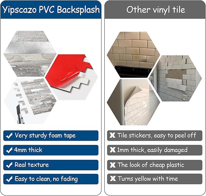 Yipscazo 2026 New Upgrade Peel and Stick Wood Metal Tile Backsplash, Stick on Tiles for Backsplash Kitchen, Bathroom (10 Sheets, Light Rustic)
