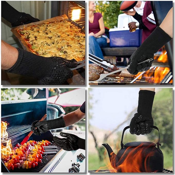 BBQ Grill Gloves, 1472°F Extreme Heat Resistant Grilling Gloves Non-Slip Oven Mitts Potholder, Perfect for Barbecue, Cooking, Baking, 1 Pair (Black)(13" Length)