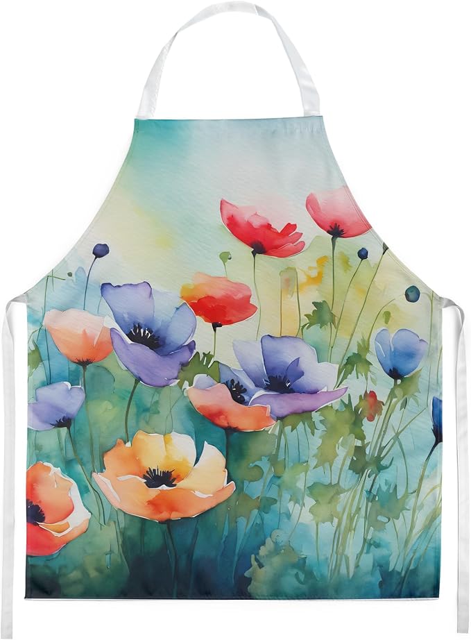 Caroline's Treasures Anemones in Watercolor Apron Cooking Kitchen Server Baking Crafts Gardening for Adult Women Men, Unisex, Large, Multicolor
