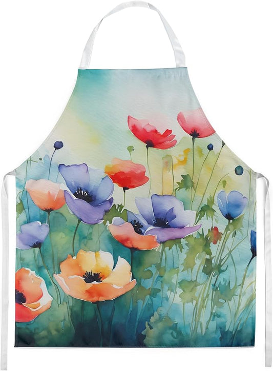 Caroline's Treasures Anemones in Watercolor Apron Cooking Kitchen Server Baking Crafts Gardening for Adult Women Men, Unisex, Large, Multicolor