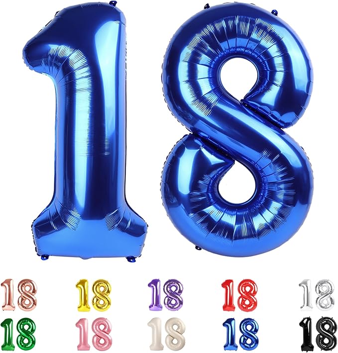 18 Balloon Numbers, Numbers 18 Balloons 40 In, 18th Birthday Decorations for Boys Girls, 81st Dark Blue Birthday Big Party Decorations for Engagement, Celebration Party, Graduations