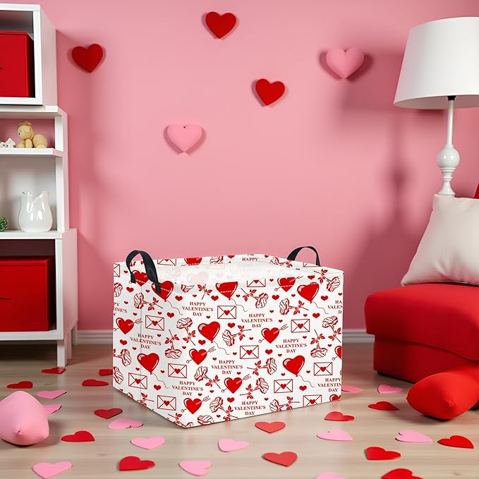 HIYAGON Rectangular Valentines Basket Fabric Storage Bin Storage Boxes Collapsible Storage Basket for Clothes Books Shelves Basket(Envelope Rose)