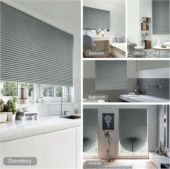 MALOKI Pleated Window Blinds,Temporary Blackout Shades Cordless No Drill Paper Shades for Window Door Stick on No Screw Room Darkening Blinds for Bedroom Bathroom Kitchen