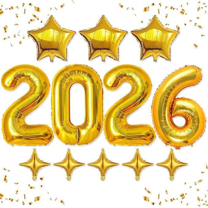 Upgraded, 42in Large 2026 Balloons Numbers, with 8pcs Star Balloon and Accessories, 3D Premium Aluminum Foil, Graduation Balloons for Graduation Decorations 2026, Grad Party Decorations, Gold