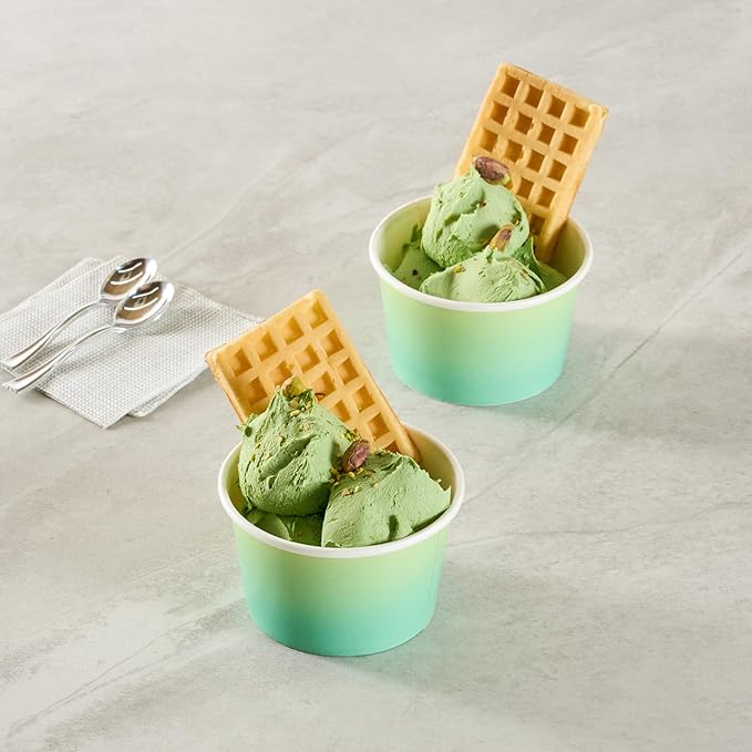 Restaurantware Ice Cream Cups 50 Pack of 8 oz Leak-Resistant Disposable Dessert Bowl Frozen Yogurt Cup Round Paper Container For Cold And Hot Desserts