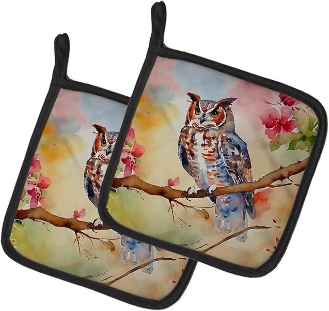 Caroline's Treasures Eastern Screech Owl Pair of Pot Holders Kitchen Heat Resistant Pot Holders Sets Oven Hot Pads for Cooking Baking BBQ, 7 1/2 x 7 1/2