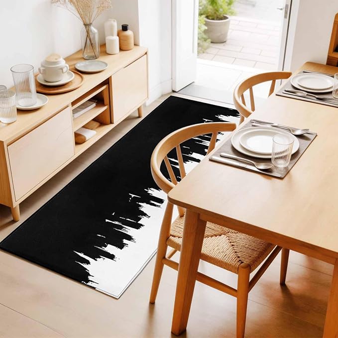 Runner Rug for Bedroom Hallway, Abstract Black Graffiti Texture Kitchen Runner Rugs Area Rug 2x6ft, Modern Minimalist Art Washable Soft Floor Carpet for Entryway Stair