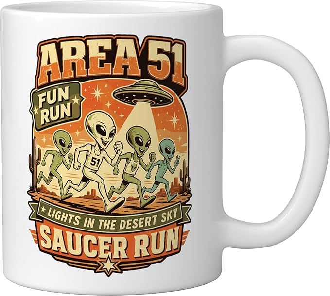 Area 51 Fun Run Saucer Run Alien Ceramic Mug, White