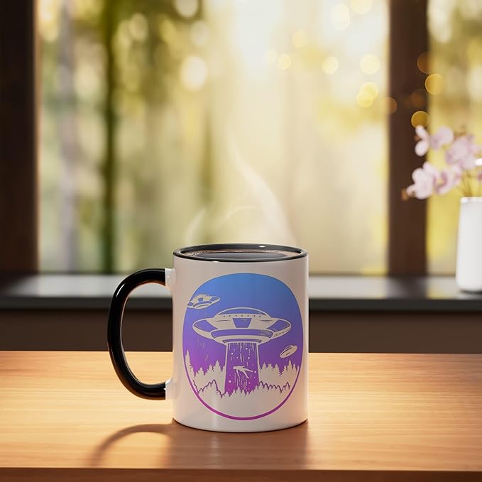 Flying Saucer UFO, Astronauts are Aliens Ceramic Mug, Black/White