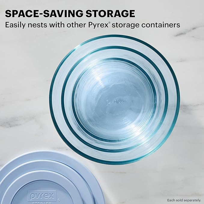Pyrex Colors Tinted (4 Cup) Medium Round Food Storage Container, Snug Fit Non-Toxic Plastic BPA-Free Lids, Freezer Dishwasher Microwave Safe