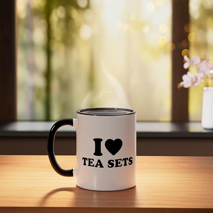 I Love Tea Sets Ceramic Mug, Black/White