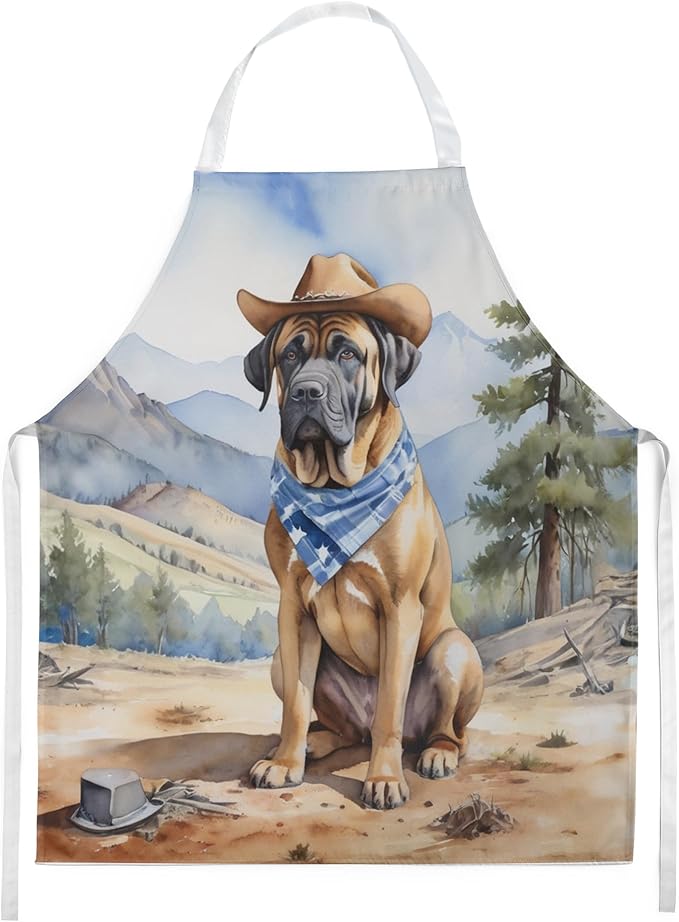 Caroline's Treasures Mastiff Cowboy Welcome Apron Cooking Kitchen Server Baking Crafts Gardening for Adult Women Men, Unisex, Large, Multicolor