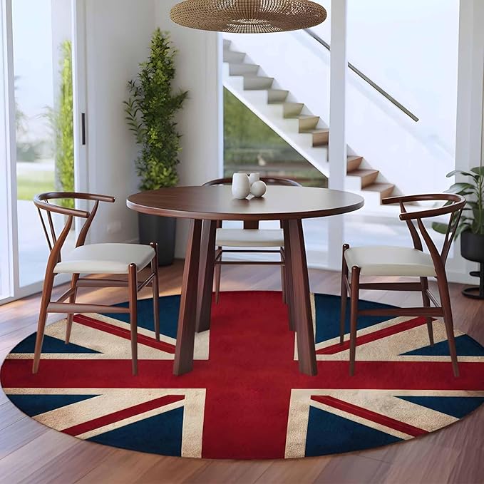 Washable Round Area Rug Vintage Union Jack Flag Circle Rugs Floor Carpet for Living Room Bedroom, Reerto Flags of The United Kingdom Soft Non Slip Round Rug 5ft