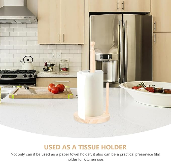 Generic Wooden Paper Towel Holder Stand Premium Beechwood Roll Organizer for Kitchen and Bathroom Non-Slip Tissue Rack with Modern Decorative Design for Residential and Commercial Use